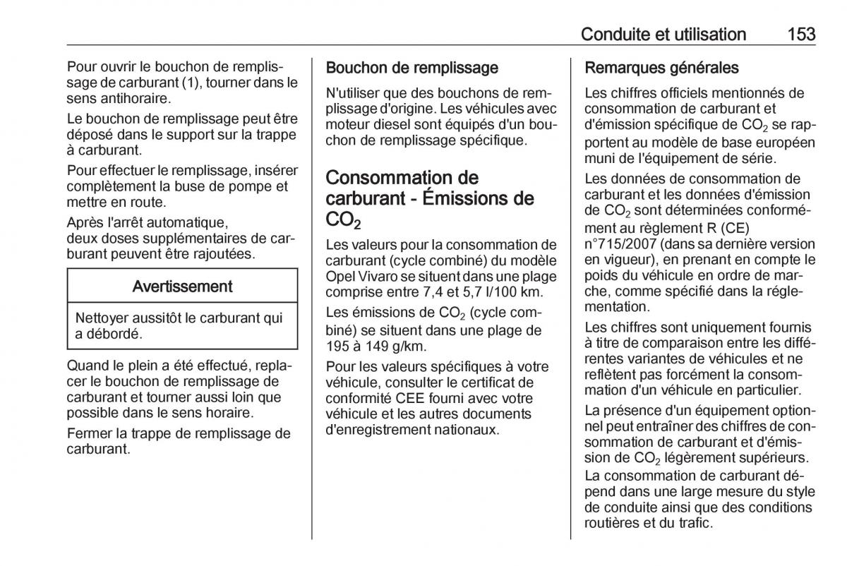 Opel Vivaro II 2 manuel du proprietaire / page 155