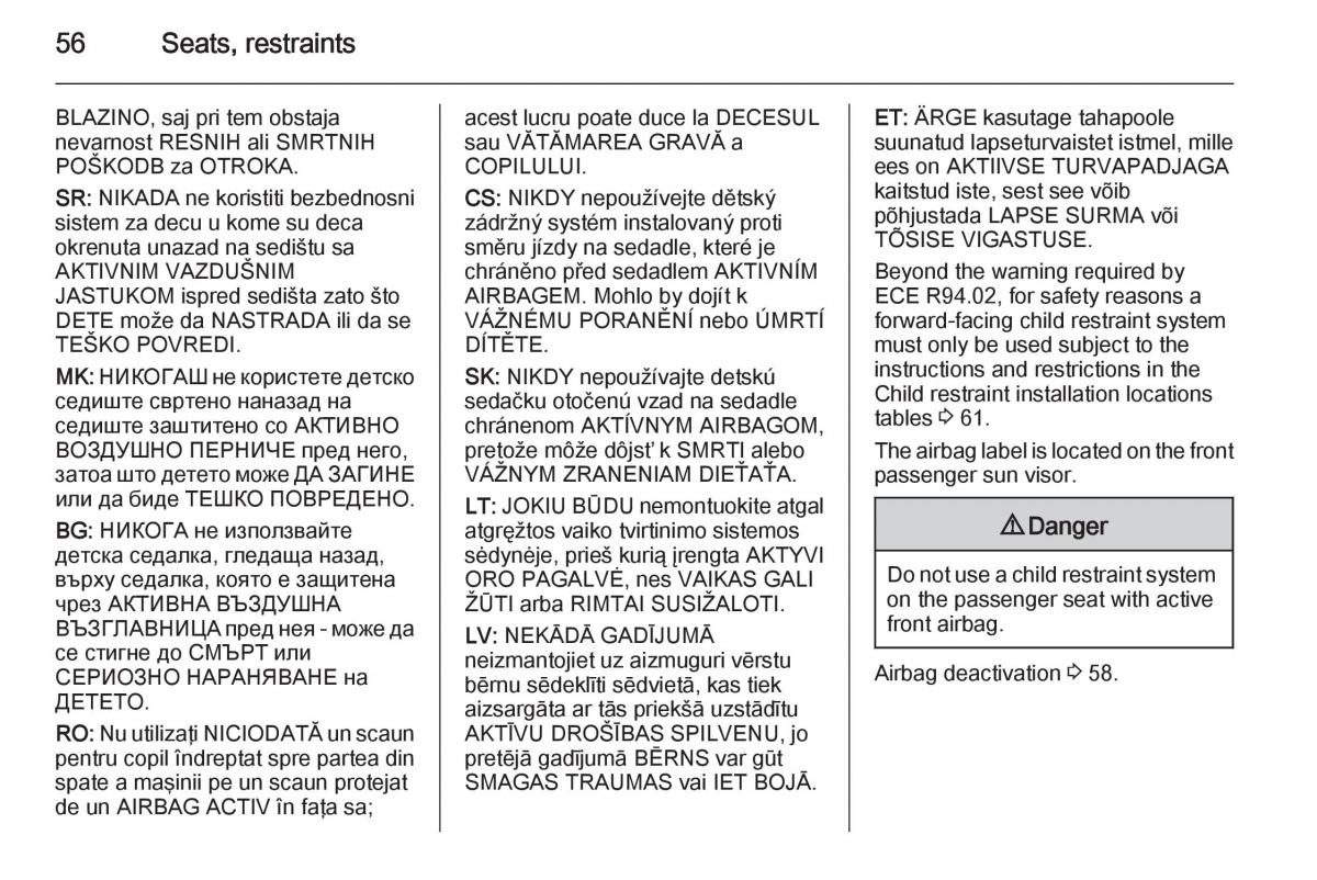 Opel Vivaro II 2 owners manual / page 58