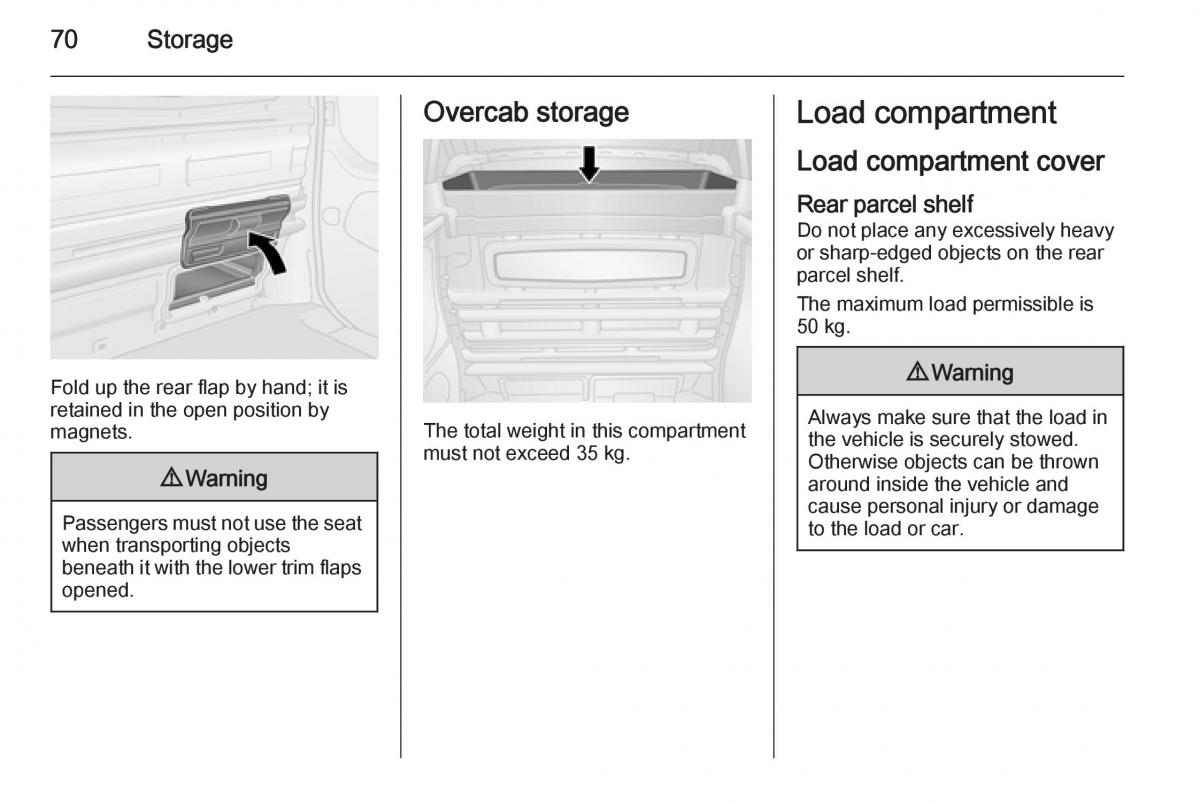 Opel Vivaro II 2 owners manual / page 72