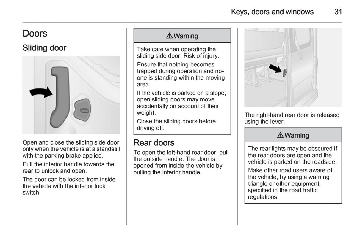 Opel Vivaro II 2 owners manual / page 33