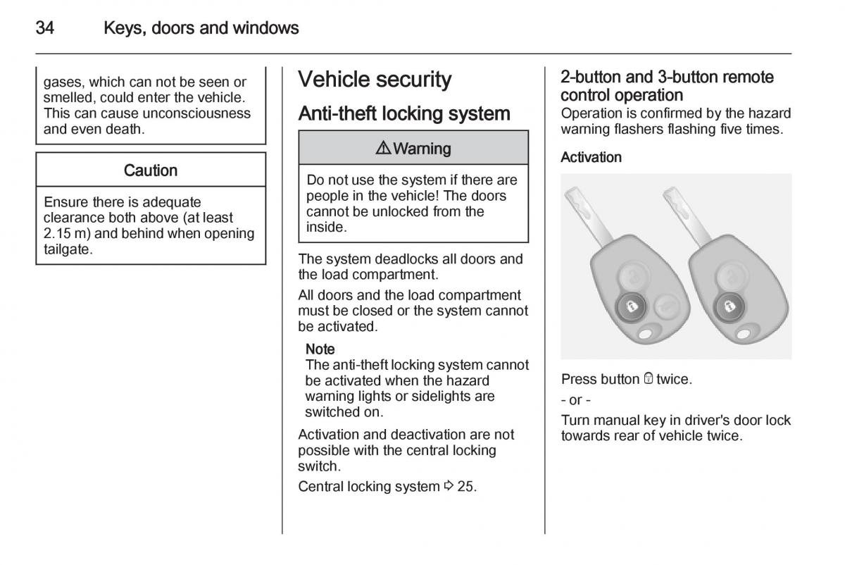 Opel Vivaro II 2 owners manual / page 36