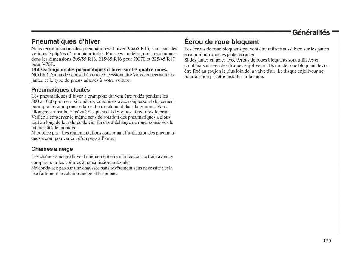 Volvo V70 II 2 manuel du proprietaire / page 126