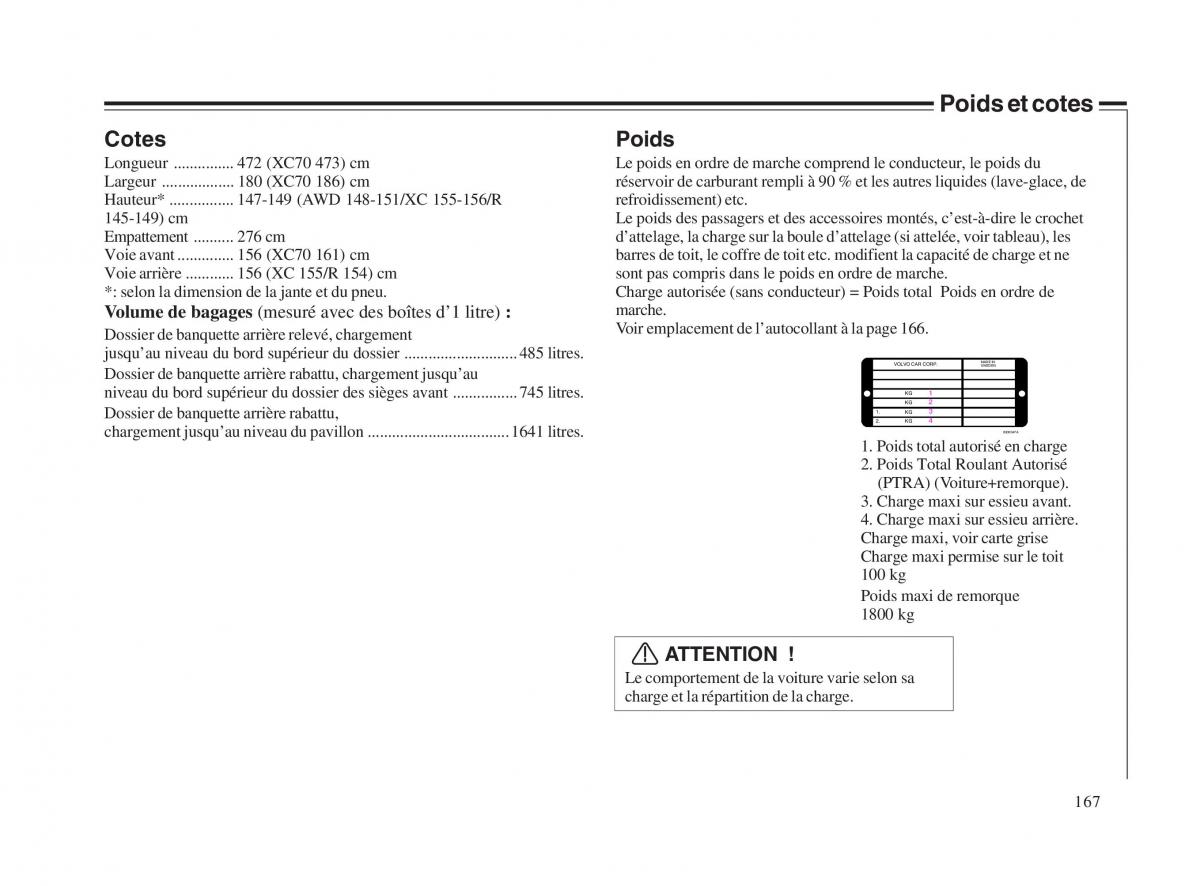 Volvo V70 II 2 manuel du proprietaire / page 168