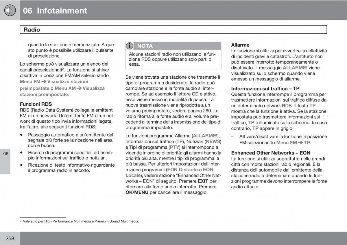 Volvo V70 III 3 manuale del proprietario / page 260