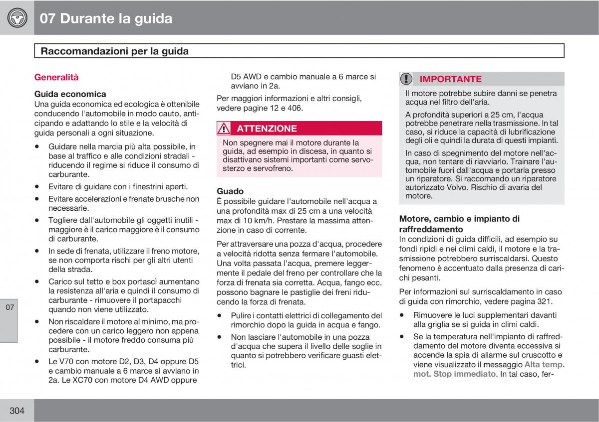 Volvo V70 III 3 manuale del proprietario / page 306