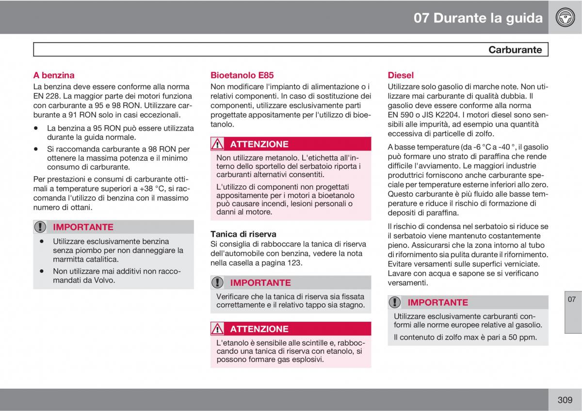 Volvo V70 III 3 manuale del proprietario / page 311