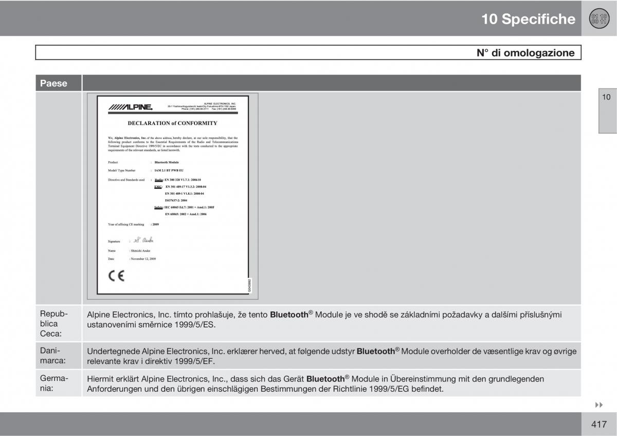 Volvo V70 III 3 manuale del proprietario / page 419