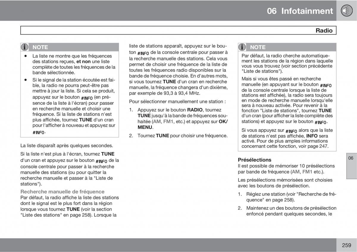 Volvo V70 III 3 manuel du proprietaire / page 261