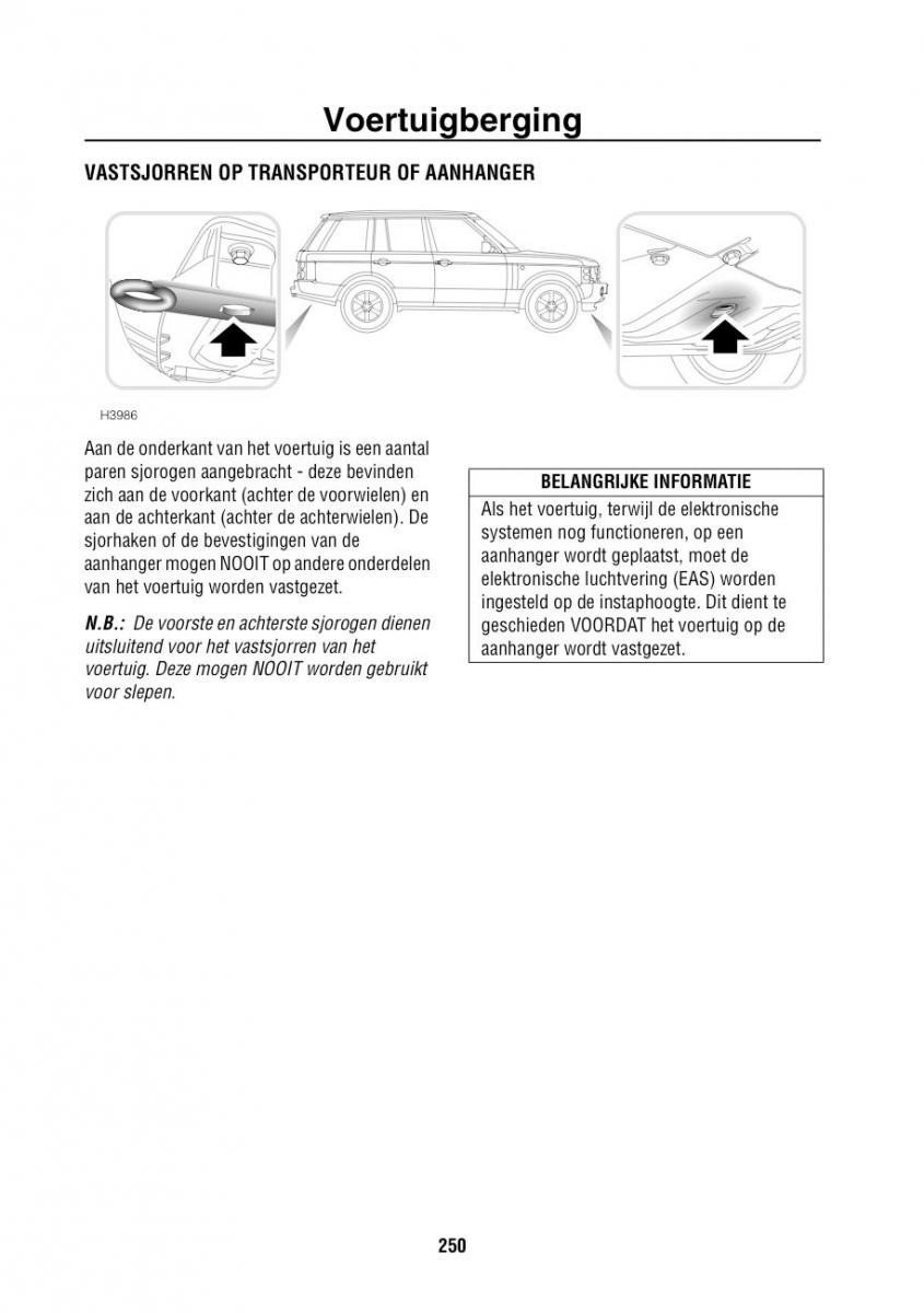 Land Rover Range Rover III 3 L322 handleiding / page 251