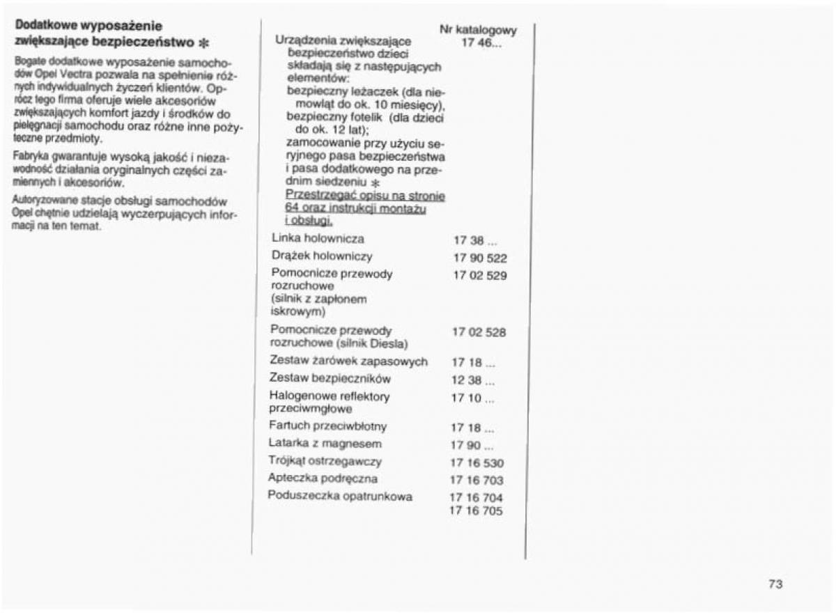 Opel Vectra B instrukcja obslugi / page 72
