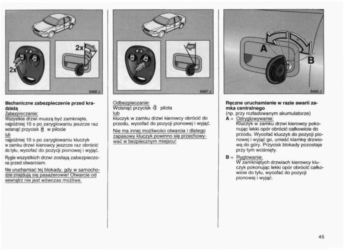 Opel Vectra B instrukcja obslugi / page 44