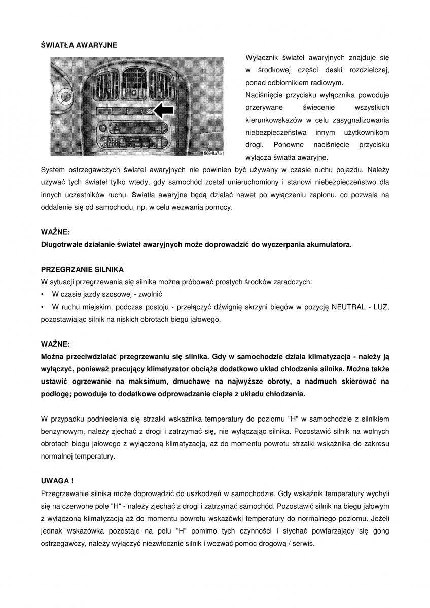 Chrysler Voyager Caravan IV 4 instrukcja obslugi / page 112