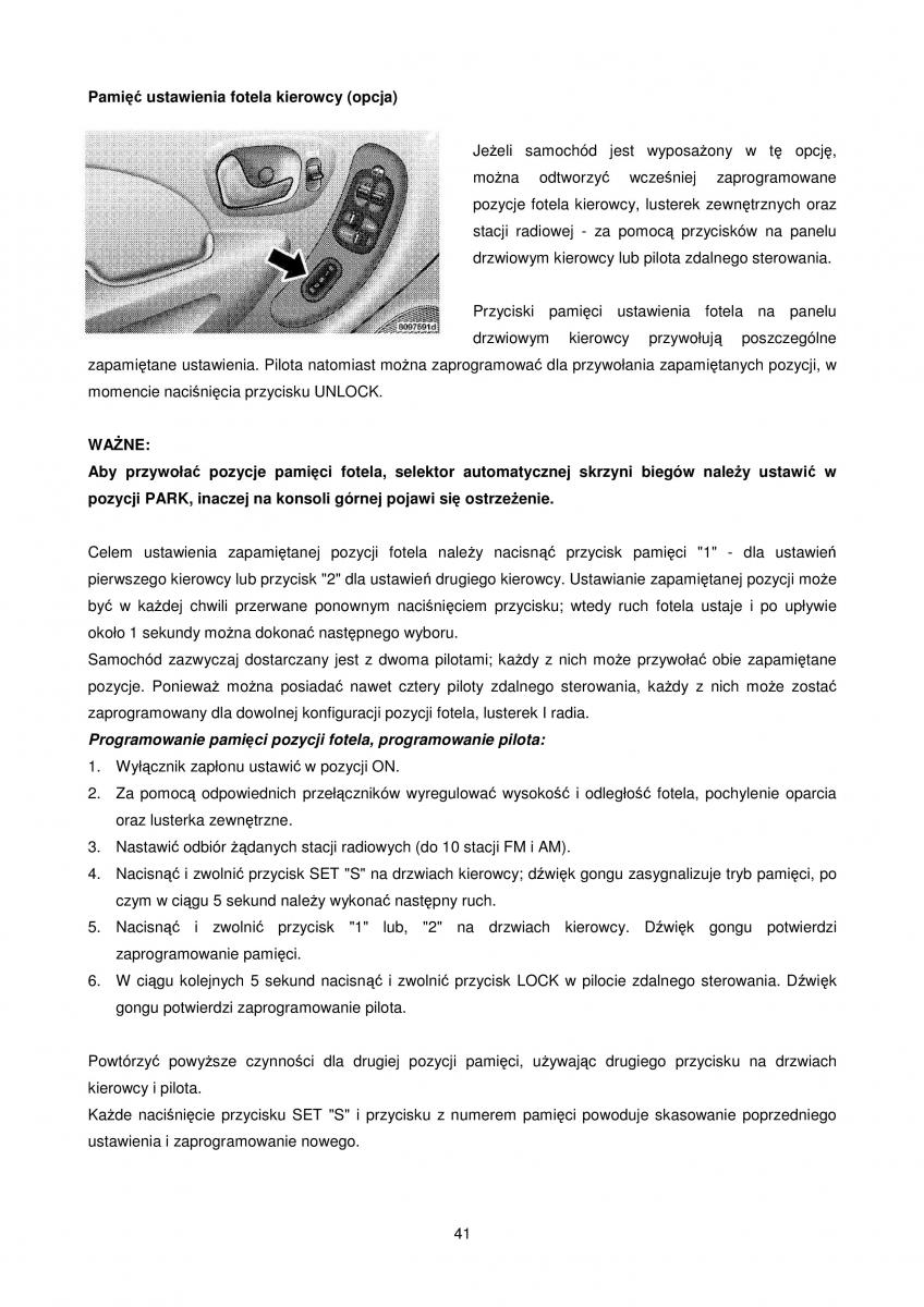 Chrysler Voyager Caravan IV 4 instrukcja obslugi / page 41