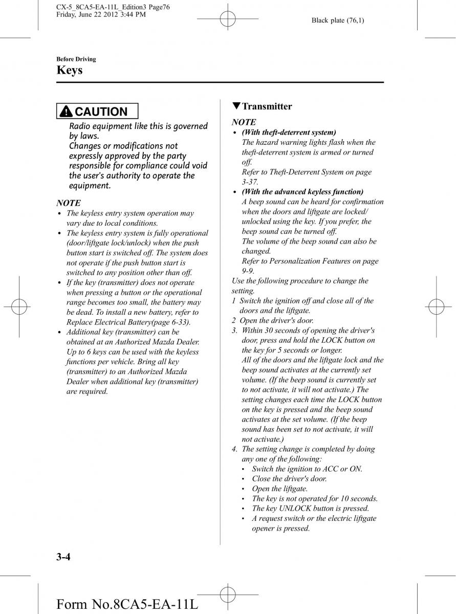 Mazda CX 5 owners manual / page 76