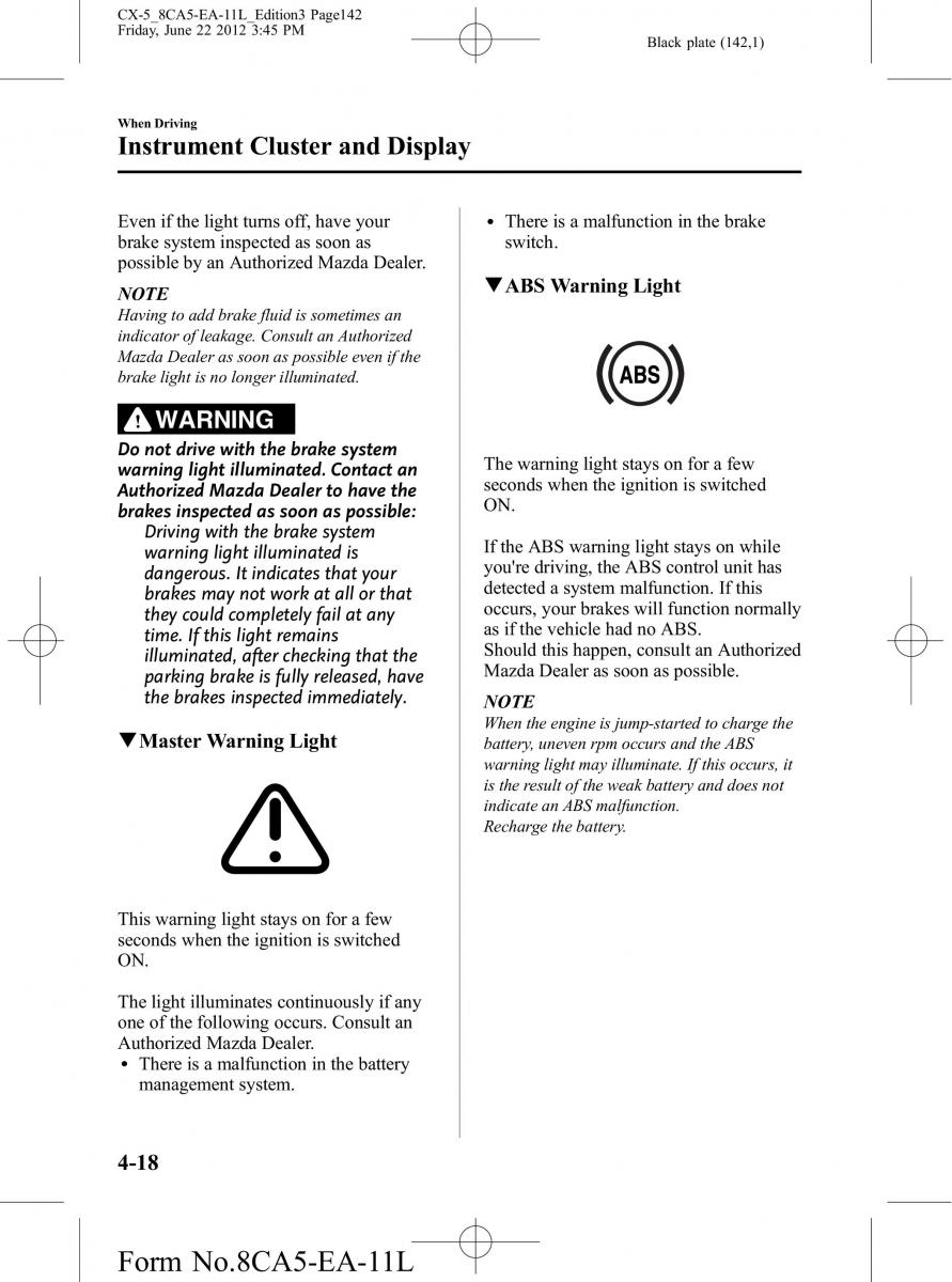 Mazda CX 5 owners manual / page 142