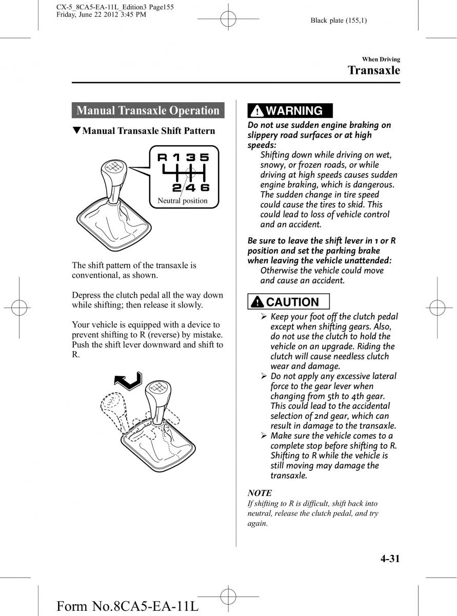 Mazda CX 5 owners manual / page 155