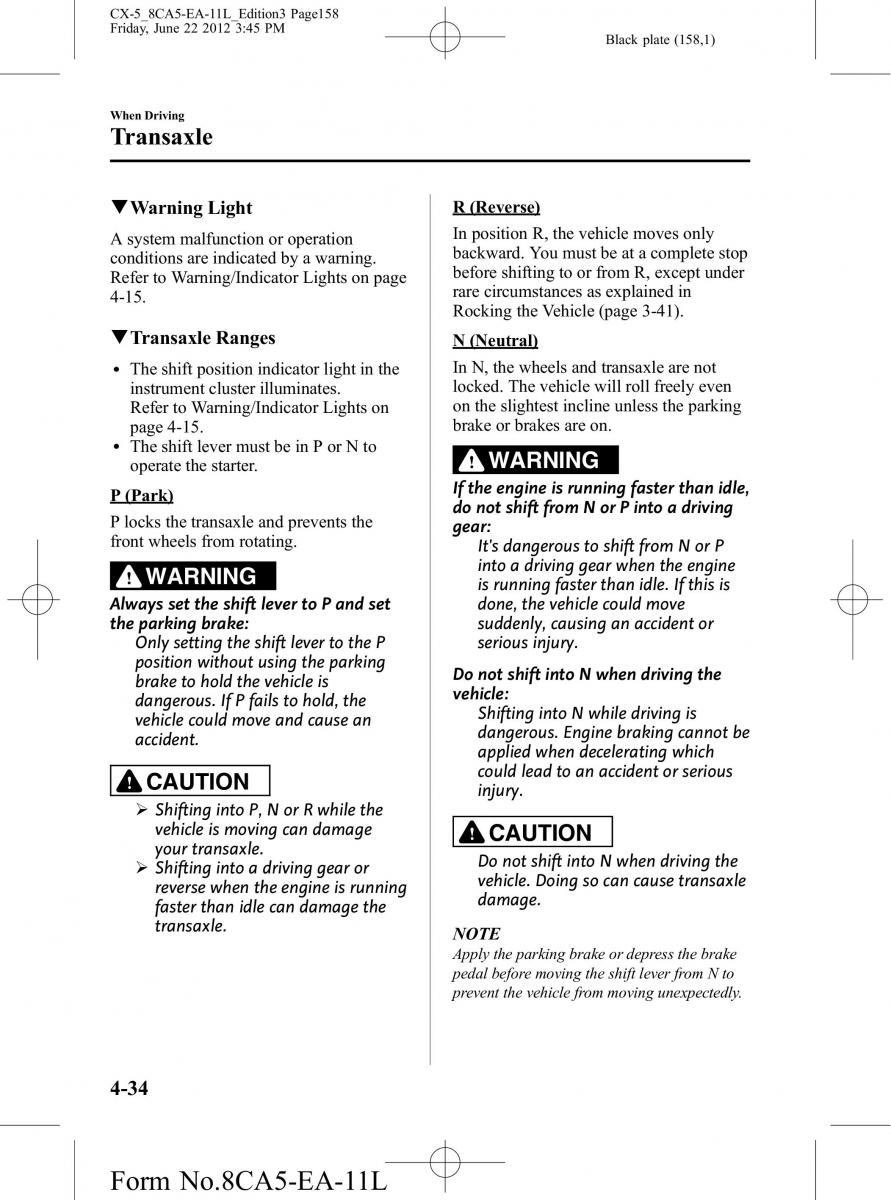 Mazda CX 5 owners manual / page 158