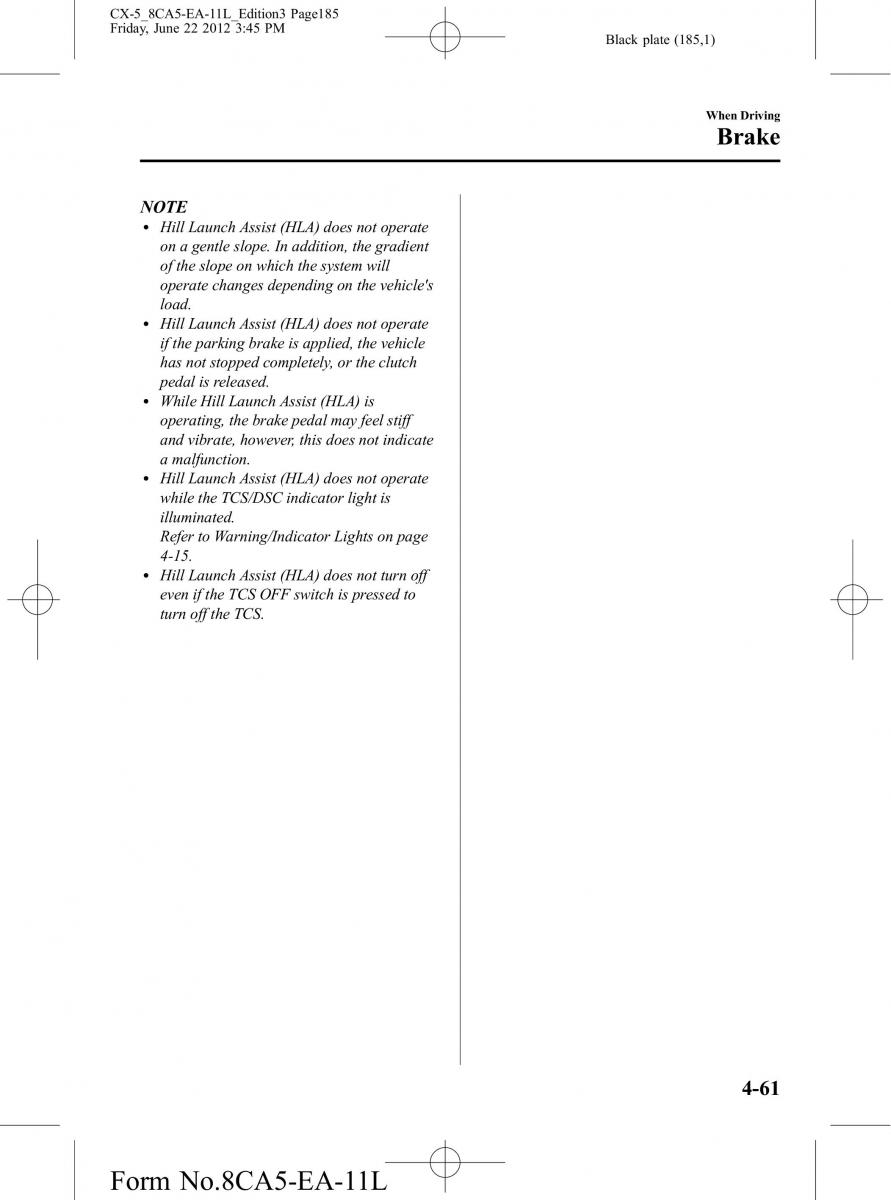 Mazda CX 5 owners manual / page 185