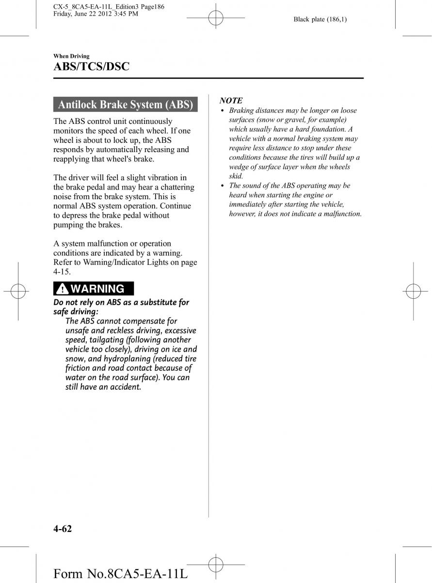 Mazda CX 5 owners manual / page 186