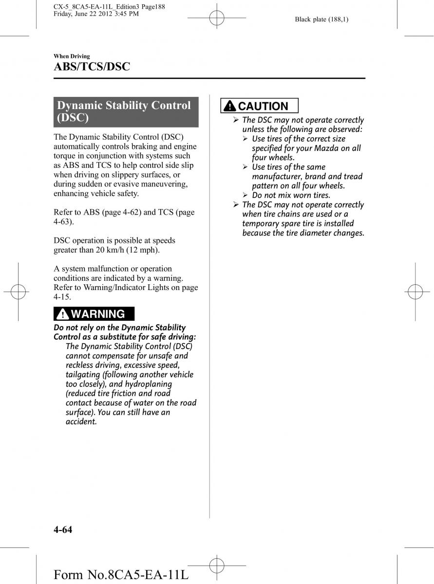 Mazda CX 5 owners manual / page 188