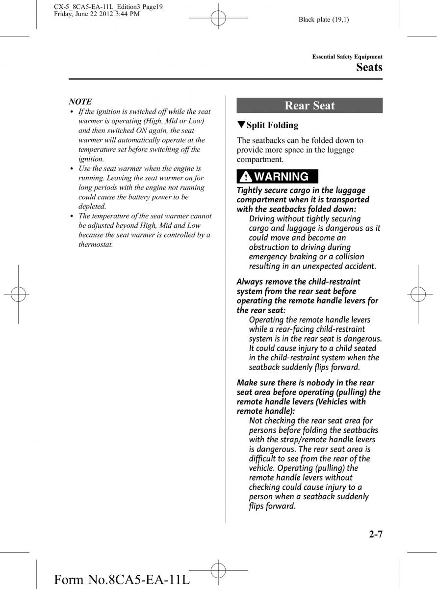 Mazda CX 5 owners manual / page 19