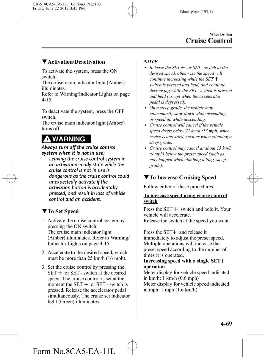 Mazda CX 5 owners manual / page 193