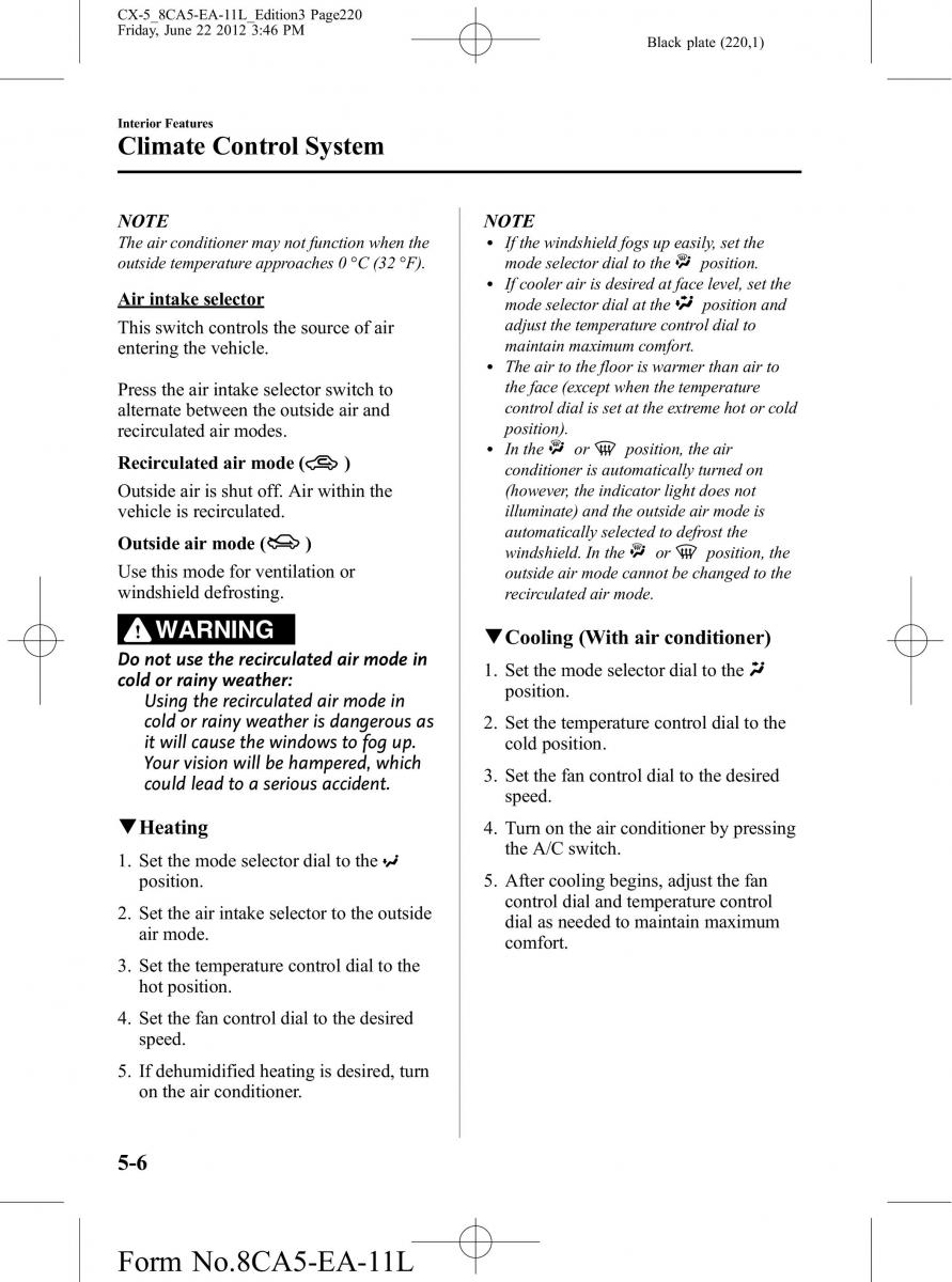 Mazda CX 5 owners manual / page 220