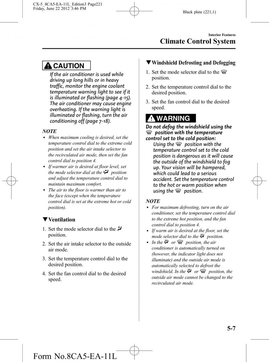 Mazda CX 5 owners manual / page 221