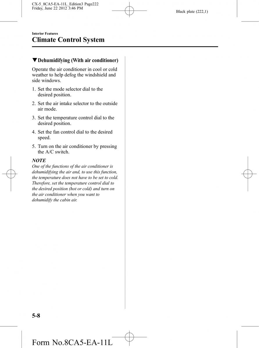 Mazda CX 5 owners manual / page 222