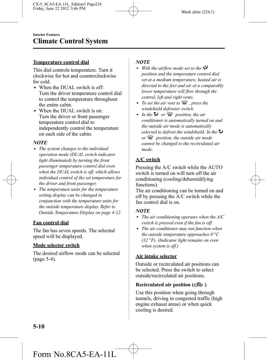 Mazda CX 5 owners manual / page 224