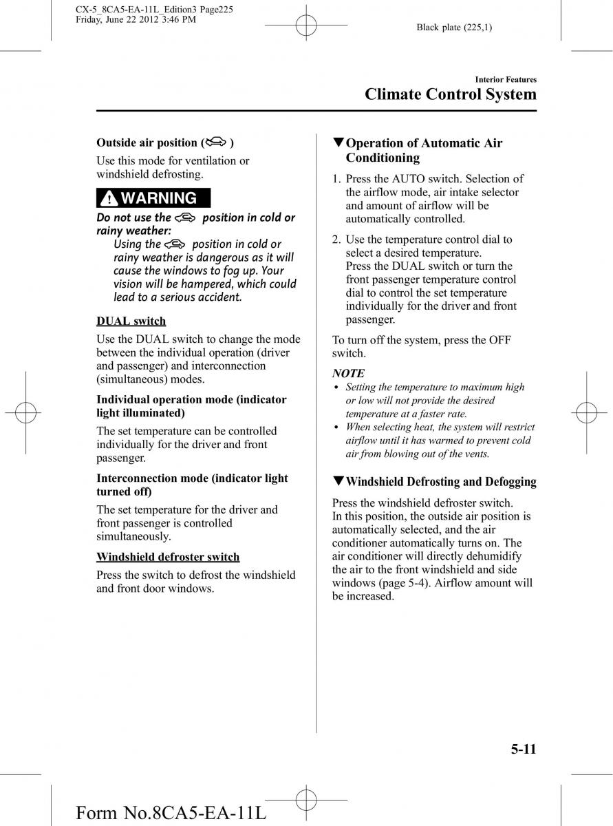 Mazda CX 5 owners manual / page 225