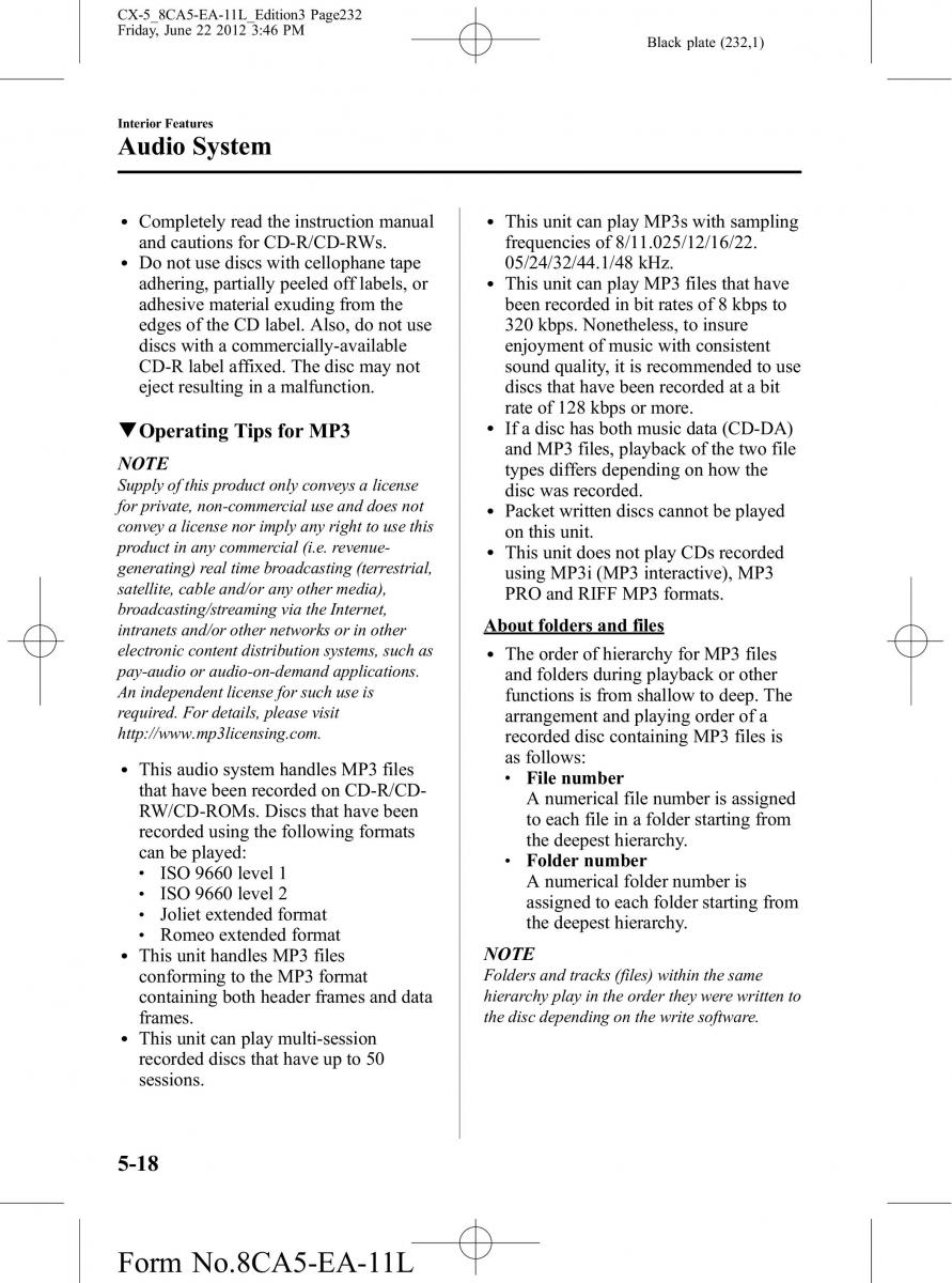 Mazda CX 5 owners manual / page 232