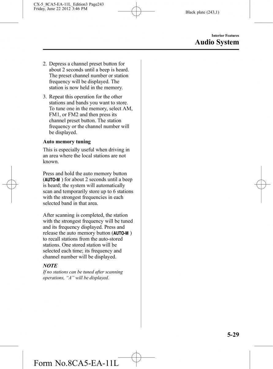 Mazda CX 5 owners manual / page 243