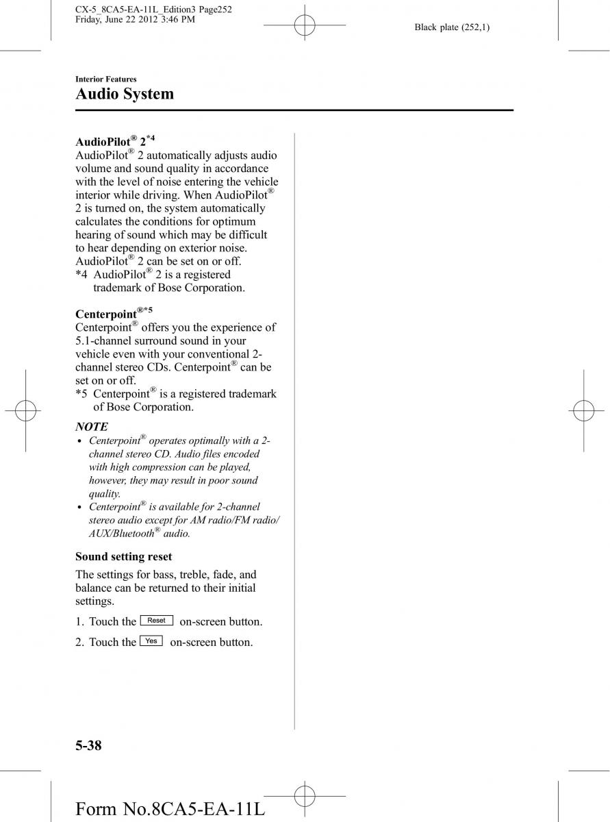 Mazda CX 5 owners manual / page 252