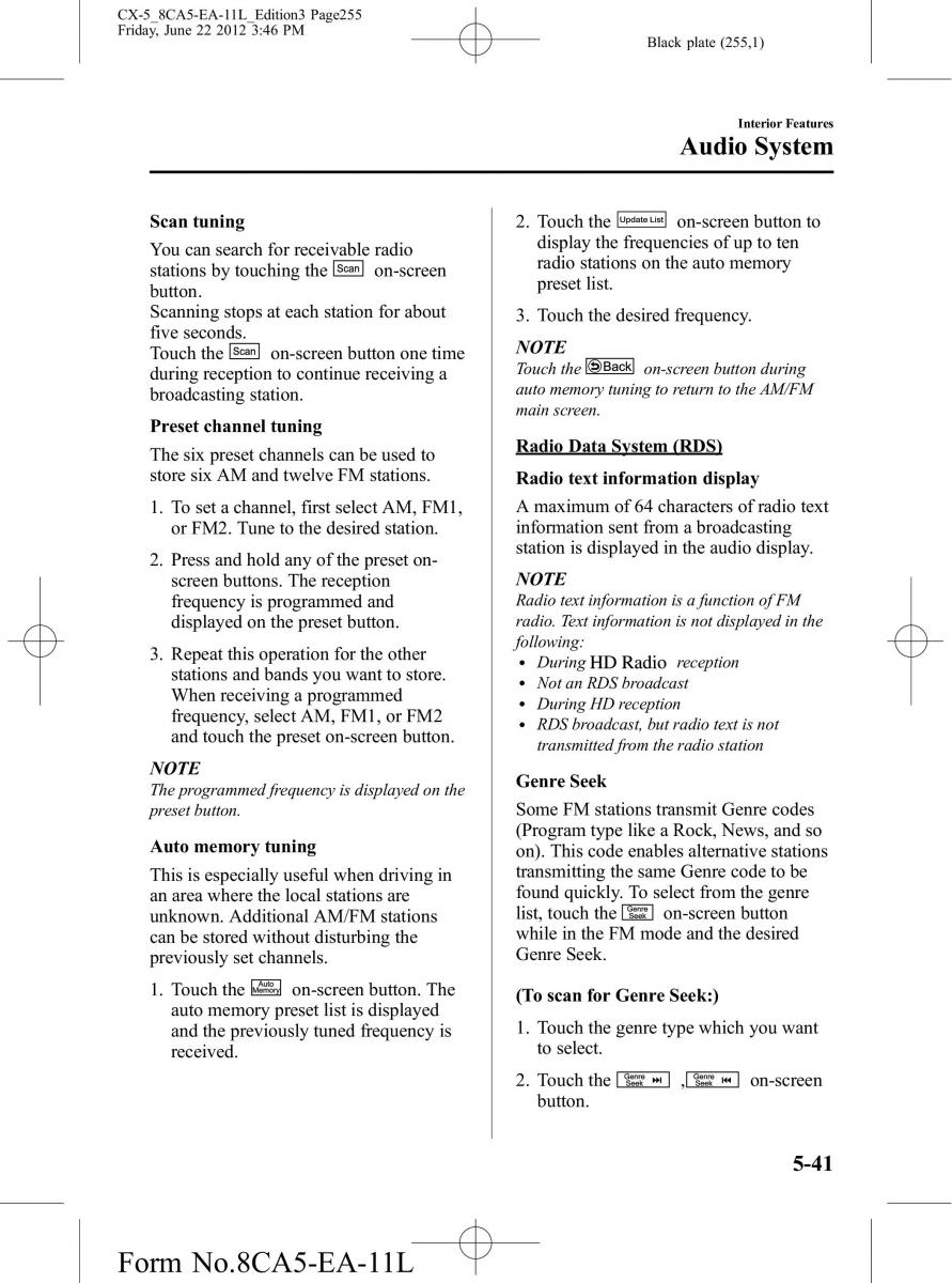 Mazda CX 5 owners manual / page 255