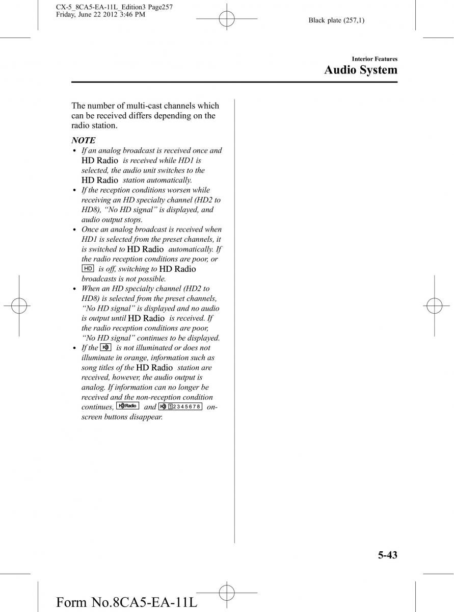 Mazda CX 5 owners manual / page 257