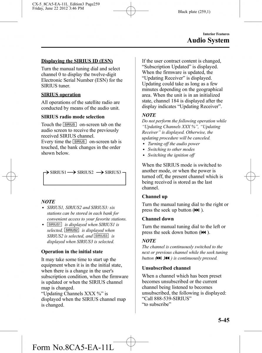 Mazda CX 5 owners manual / page 259