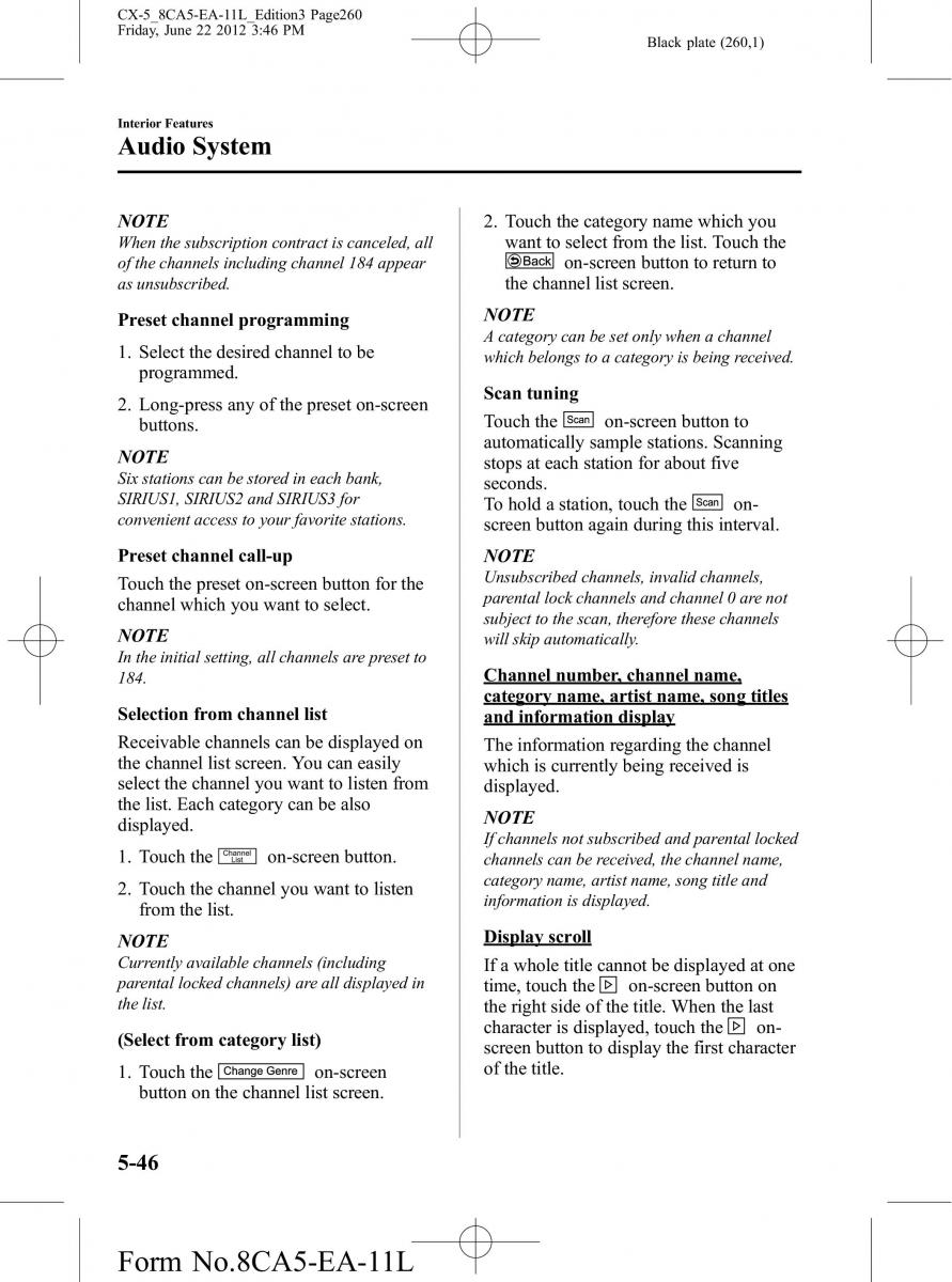 Mazda CX 5 owners manual / page 260