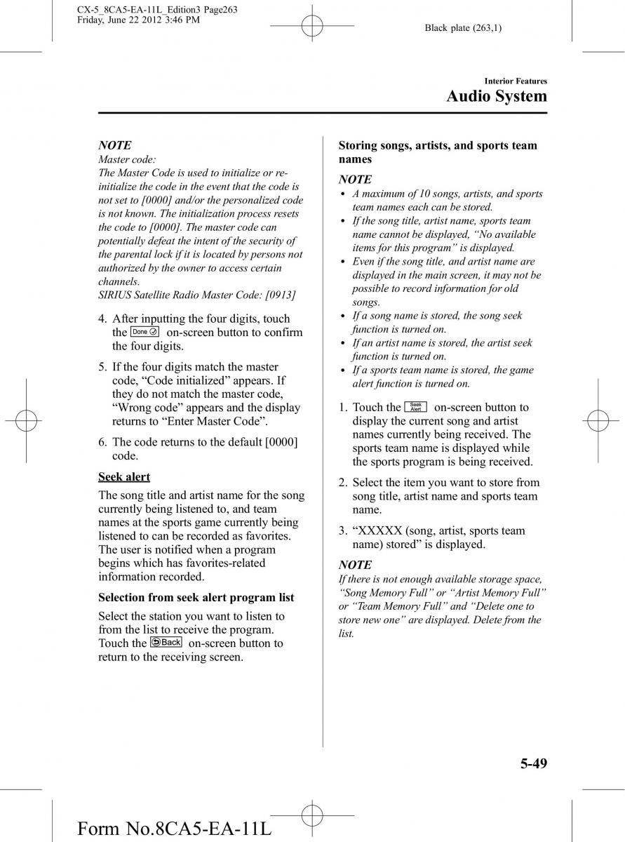 Mazda CX 5 owners manual / page 263