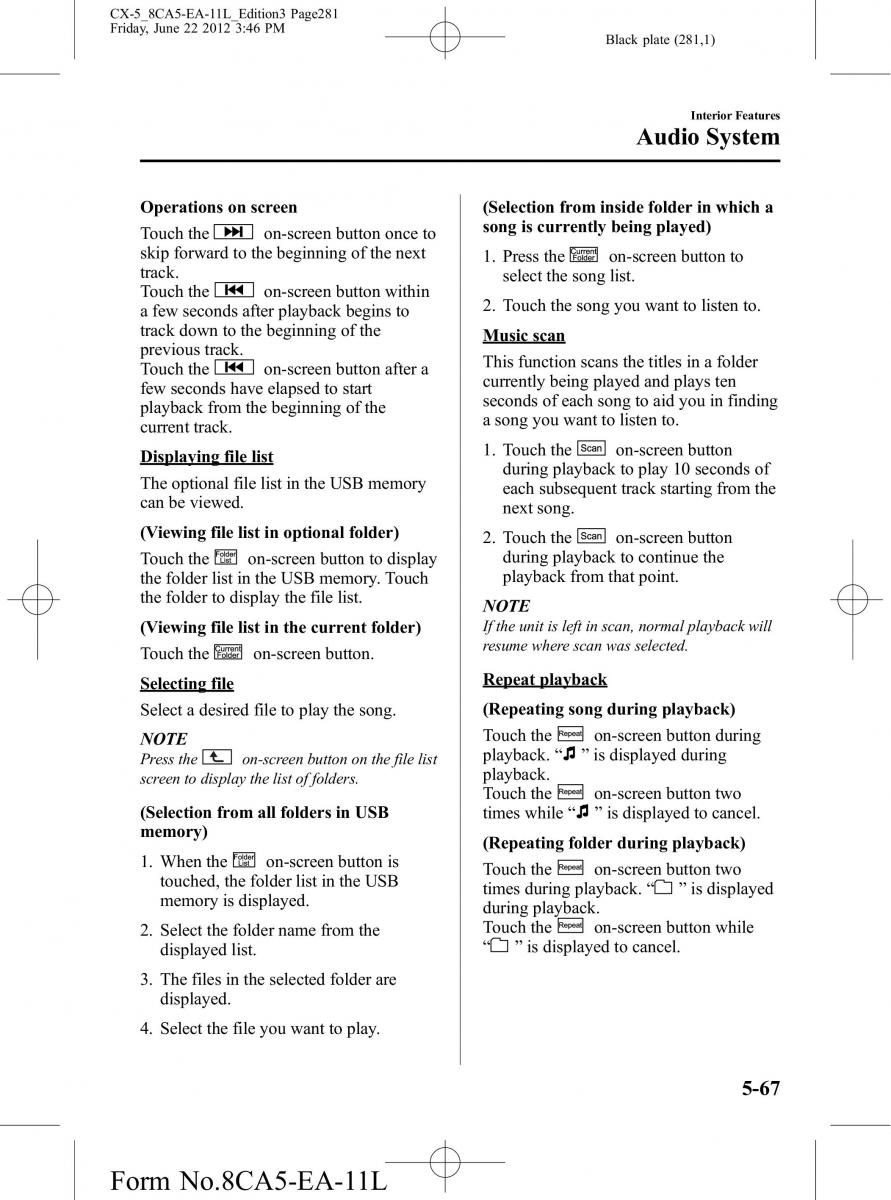 Mazda CX 5 owners manual / page 281