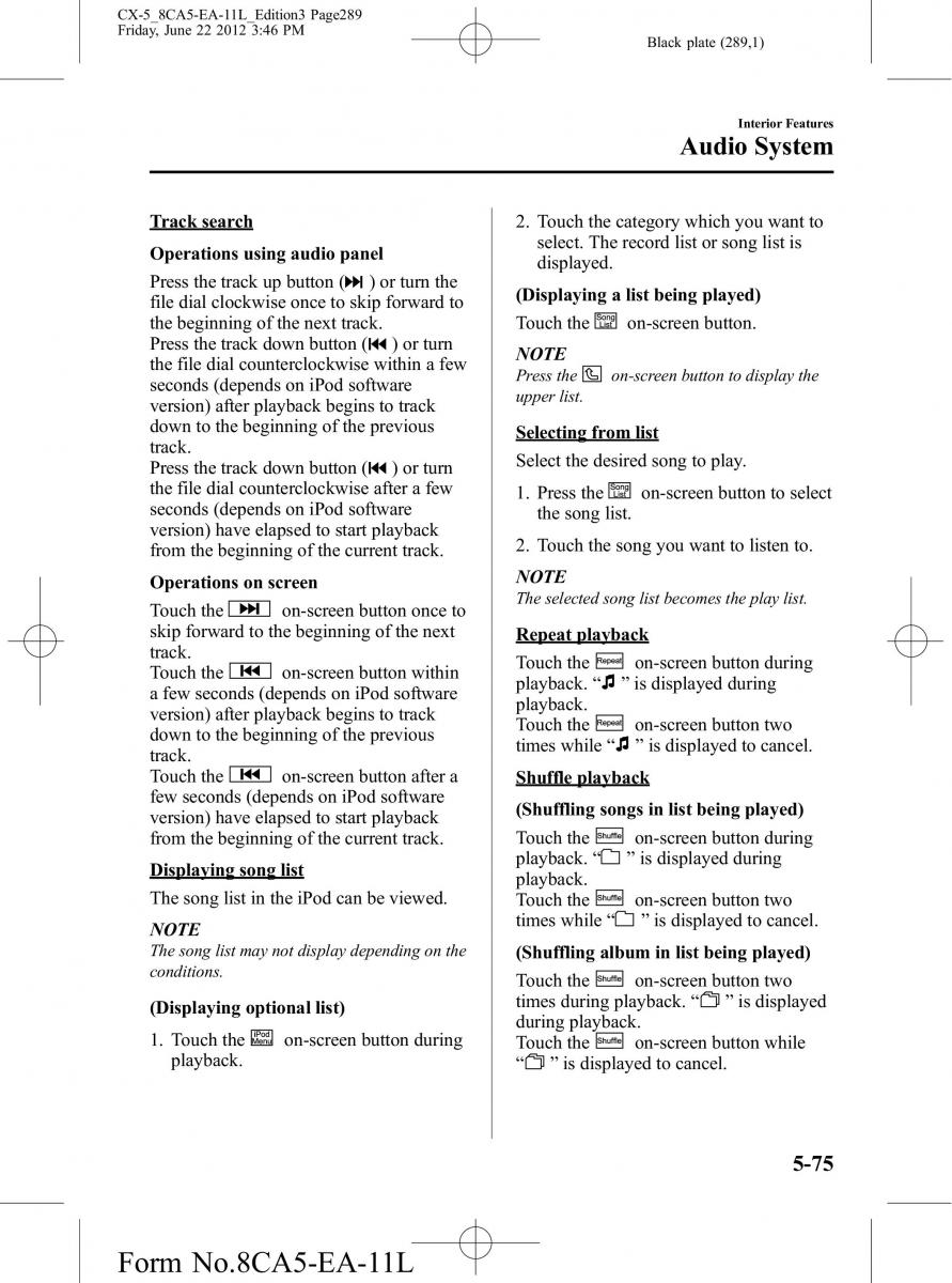 Mazda CX 5 owners manual / page 289