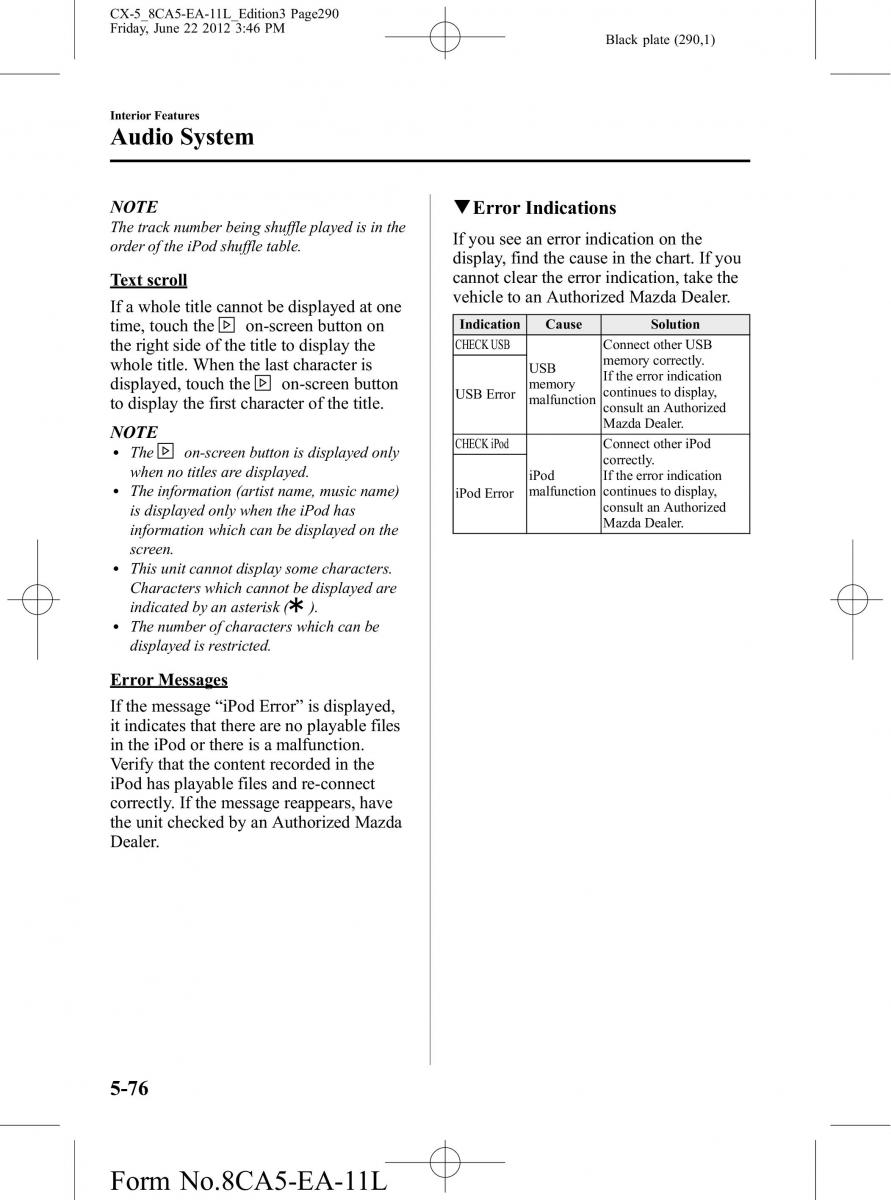 Mazda CX 5 owners manual / page 290