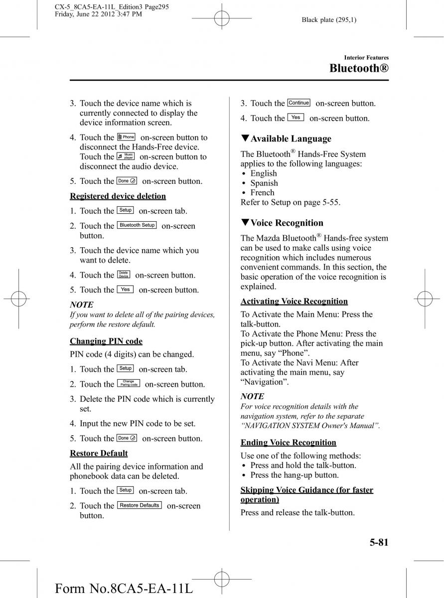 Mazda CX 5 owners manual / page 295