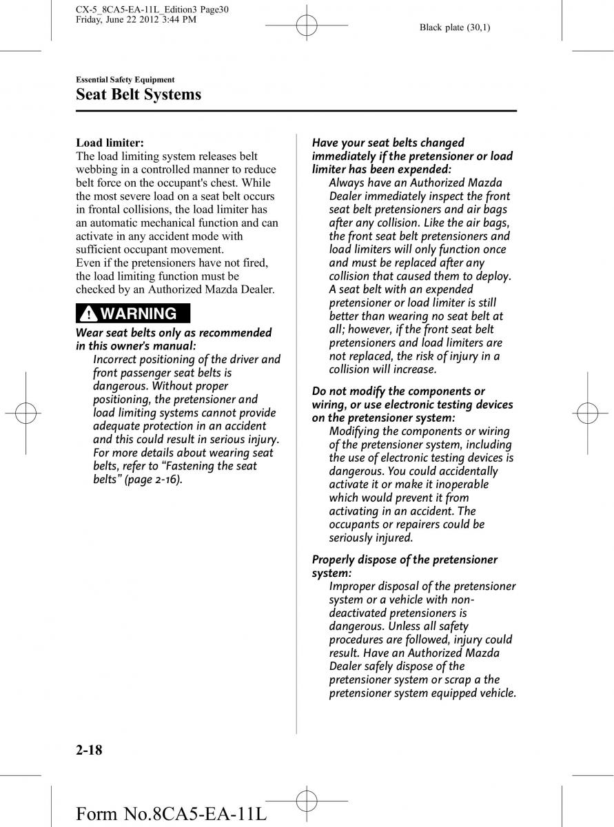 Mazda CX 5 owners manual / page 30