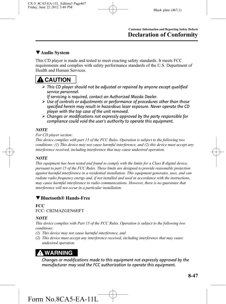 Mazda CX 5 owners manual / page 467