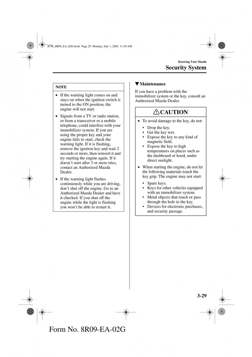 Mazda MX 5 Miata NB II 2 owners manual / page 68