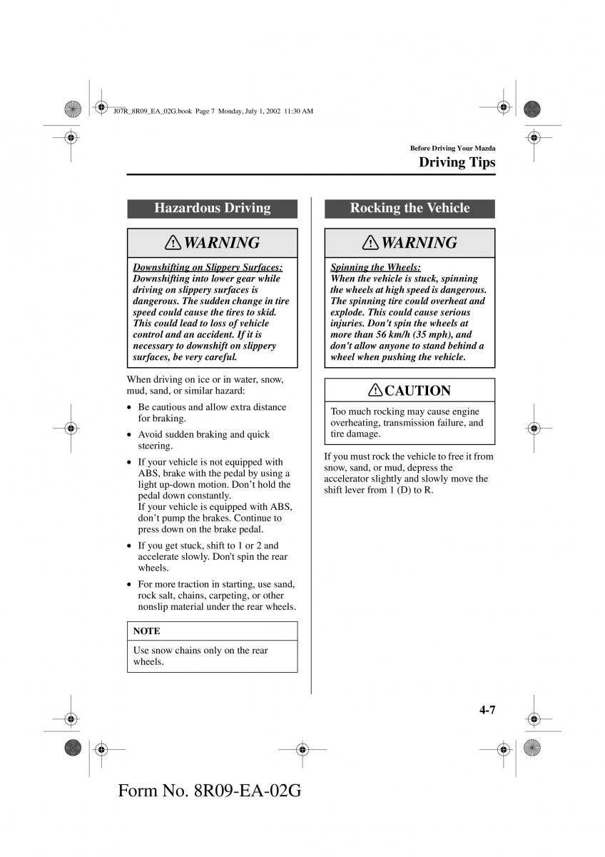 Mazda MX 5 Miata NB II 2 owners manual / page 78