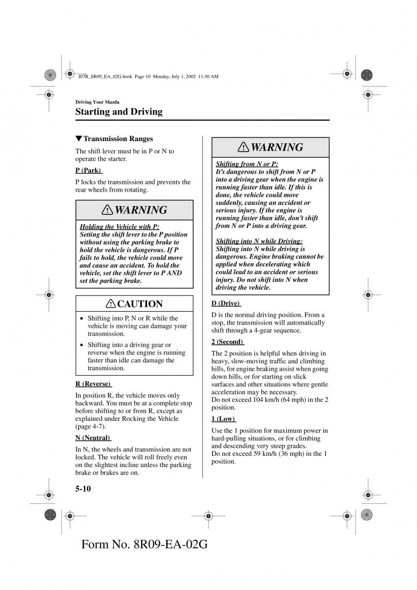 Mazda MX 5 Miata NB II 2 owners manual / page 93