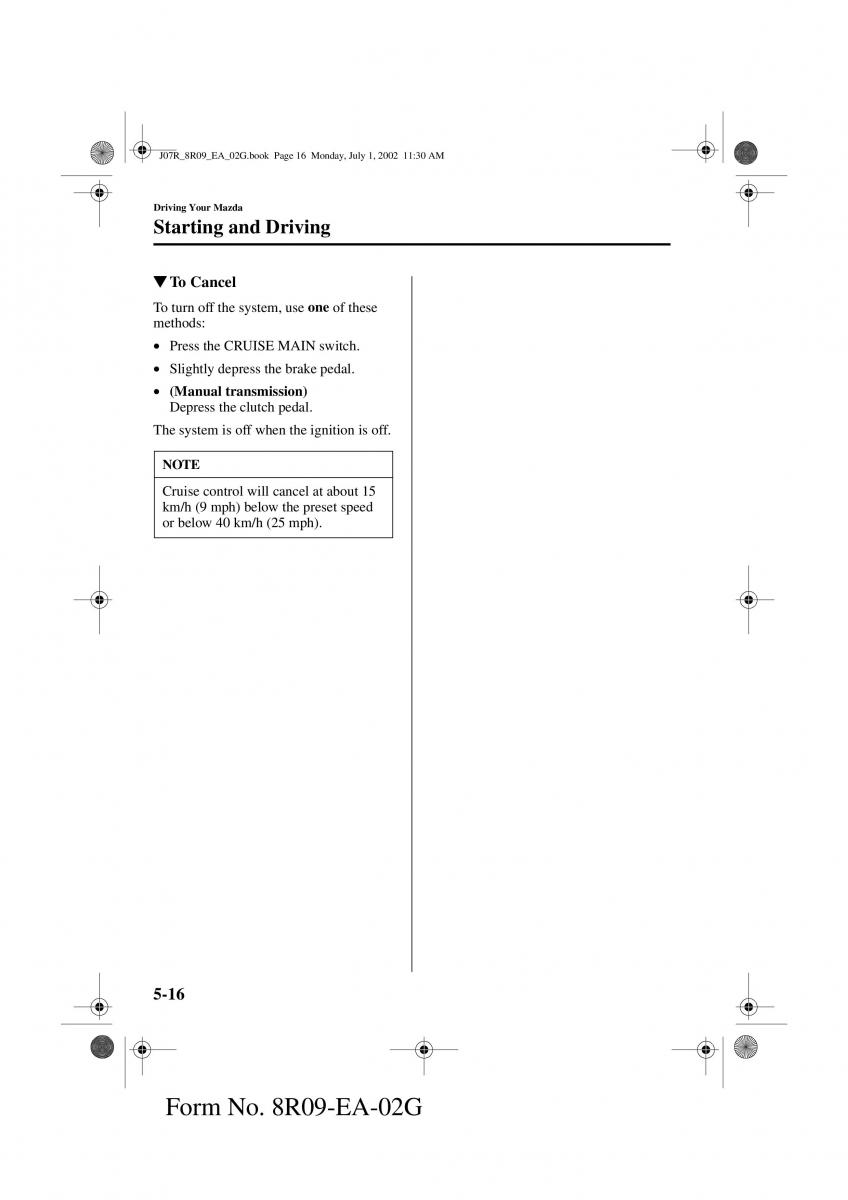 Mazda MX 5 Miata NB II 2 owners manual / page 99