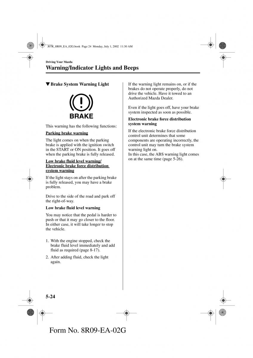 Mazda MX 5 Miata NB II 2 owners manual / page 107